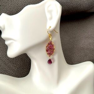 NEW Garnet Marquise teardrop yellow gold dangle earrings